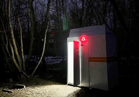 Smart Kiosks with Integrated Relief Systems. An Interactive and Eco-friendly Solution for Emergency Provisions. The durable structure of the kiosk provides shelter against the elements and wildlife, and also allows patrons a convenient location to recuperate