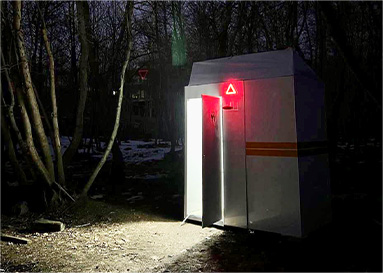 Smart Kiosks with Integrated Relief Systems. An Interactive and Eco-friendly Solution for Emergency Provisions. The durable structure of the kiosk provides shelter against the elements and wildlife, and also allows patrons a convenient location to recuperate